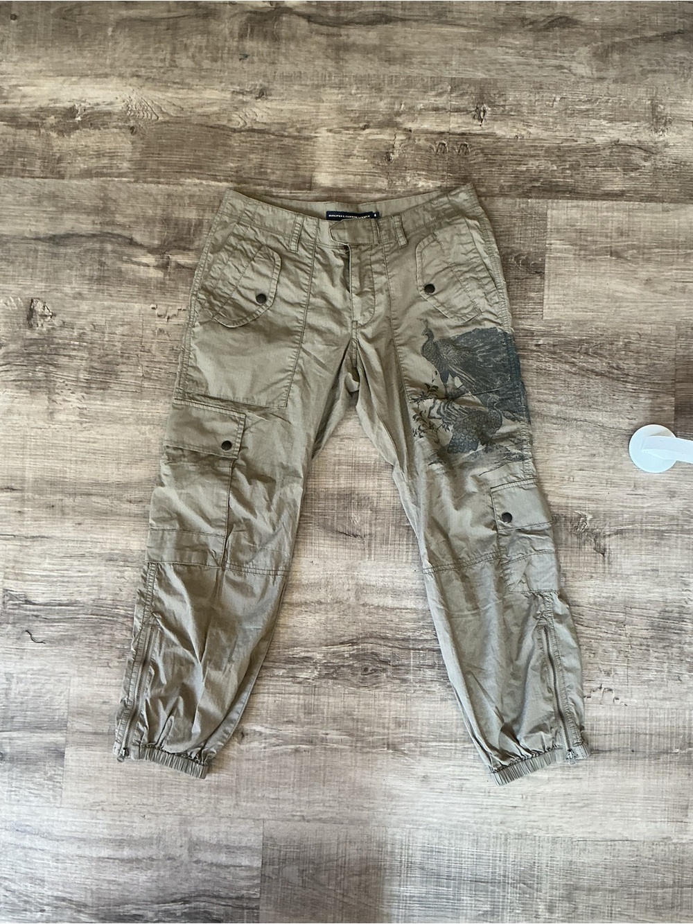 Vintage Ralph Lauren Military Ripstop Peacock Print Parachute Cargo Pants